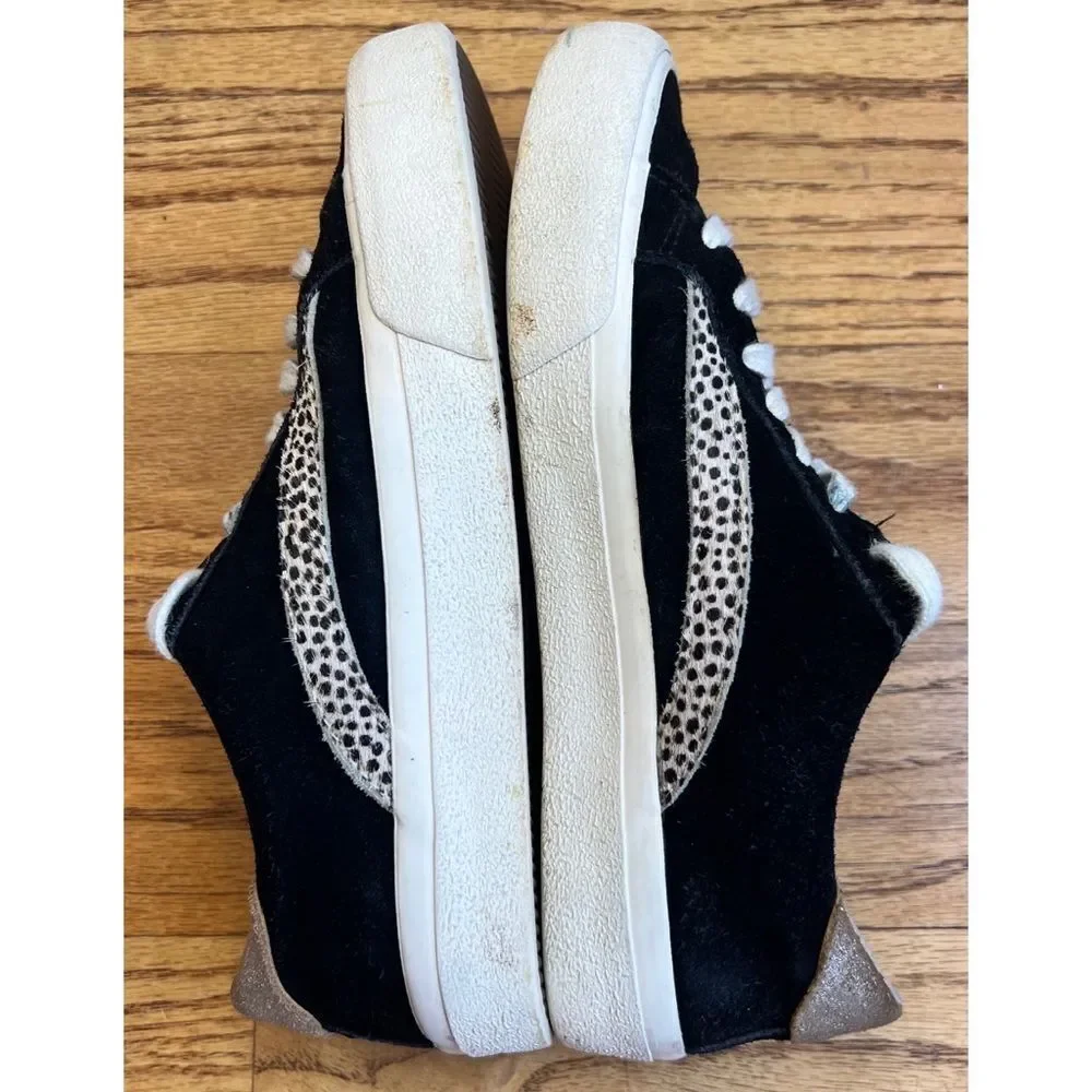 Madewell Black Leather Suede Cheetah Print Calf Hair Sneakers Sidewalk Low Sz 5